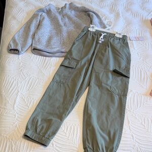 Set of little girl size 6 quarter zip sweater and olive green joggers